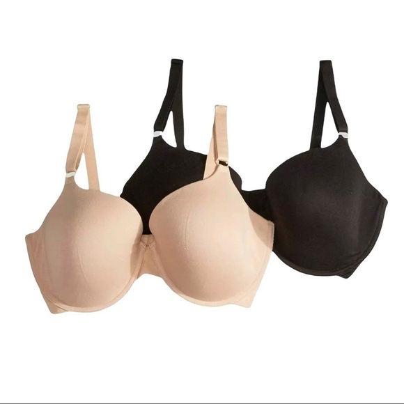 Fruit of the Loom 2 Pack Bra 34 Black Beige Padded Comfort Lounge Everyday Fit - Picture 1 of 7